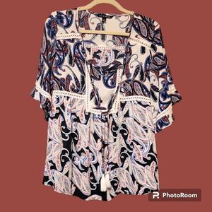 Zac & Rachel Boho Paisley Print Women's Blouse Size Large